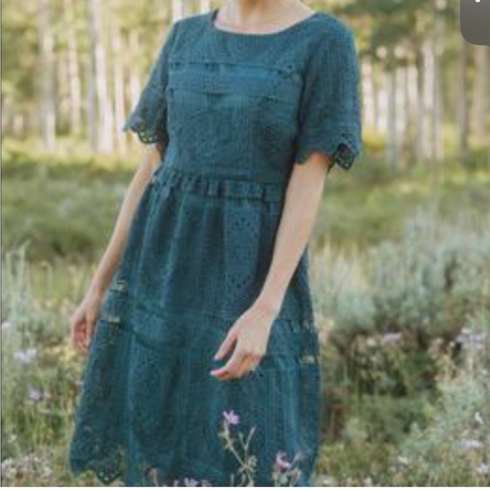 Eyelet teal midi dress